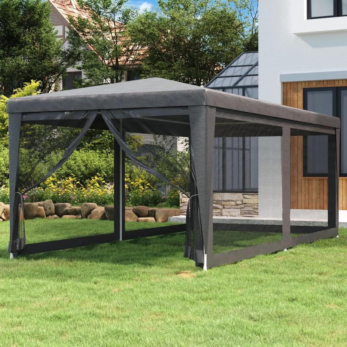 Partytent met zijwanden - Feesttent Paviljoen - Feestelijke Beschutting - Waterdicht HDPE dak - 3 x 6 meter - Antraciet