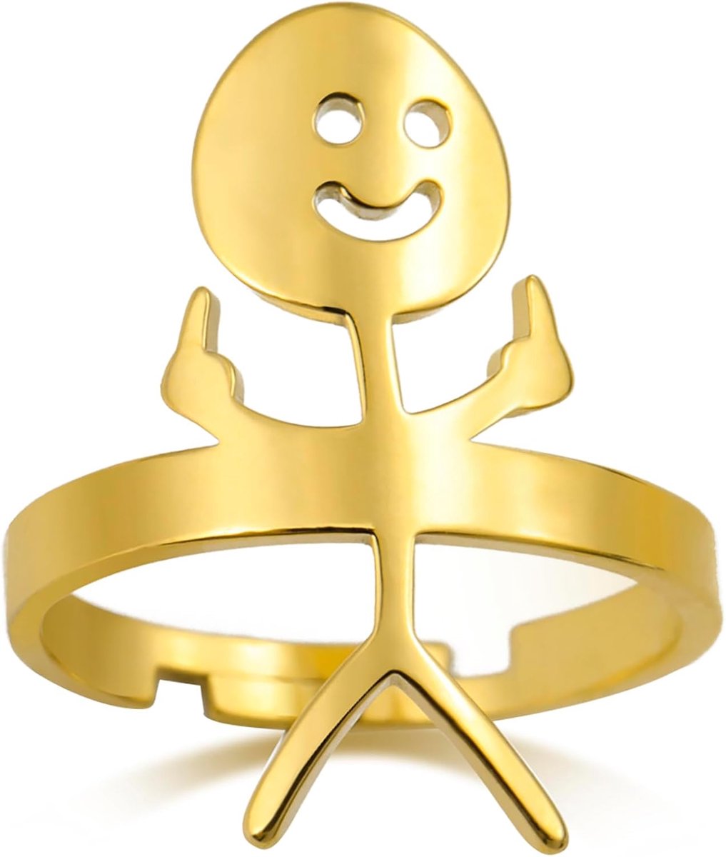 Smiley Gezichtsfiguur-sign talenring voor vrouwen mannen ring verstelbaar roestvrij staal opening teken taal ring met grappige figuren paar ringen