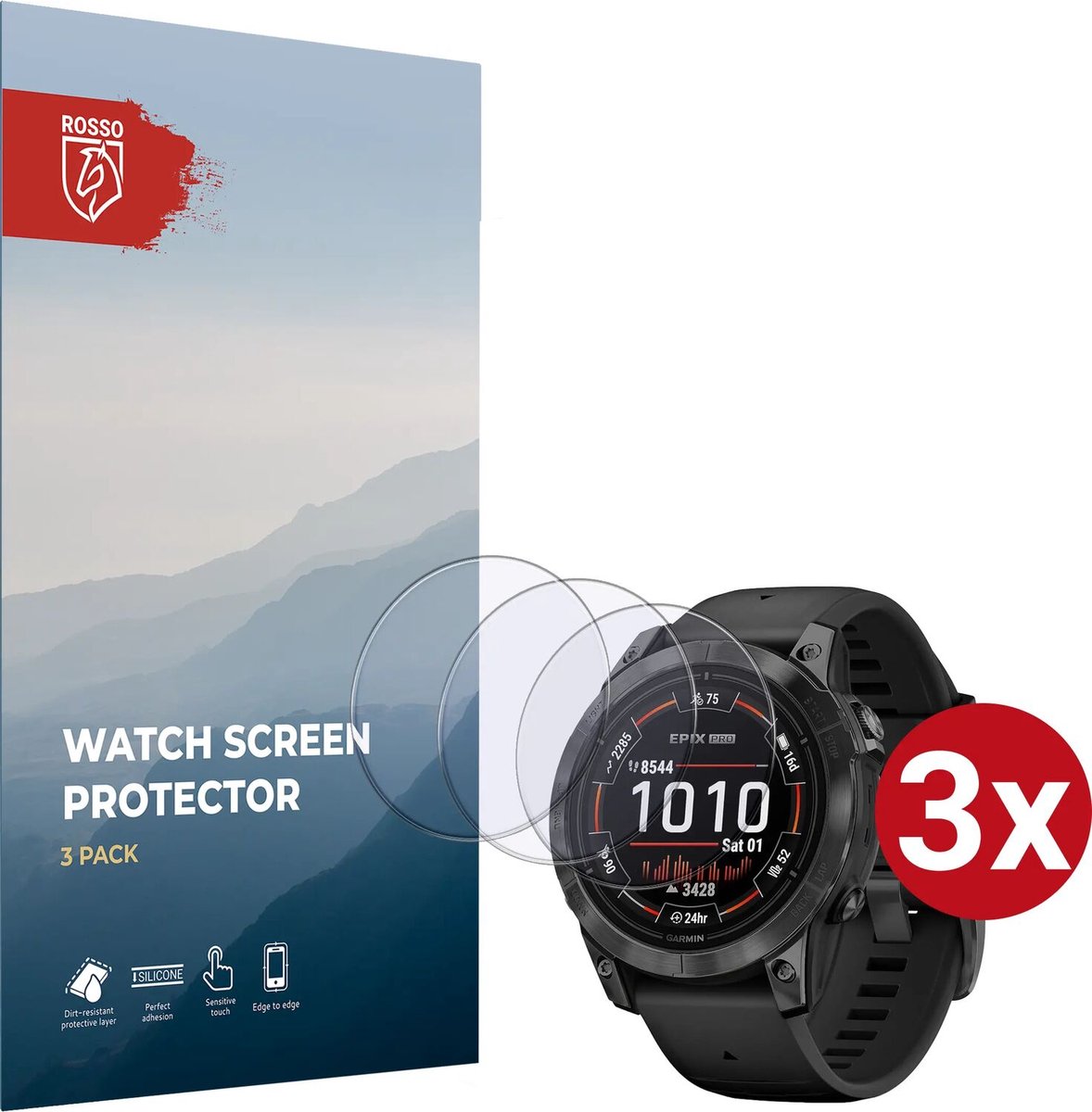 Rosso 9H Tempered Glass - Screen Protector Geschikt voor Garmin Epix Pro (Gen 2) 47MM - 3-Pack