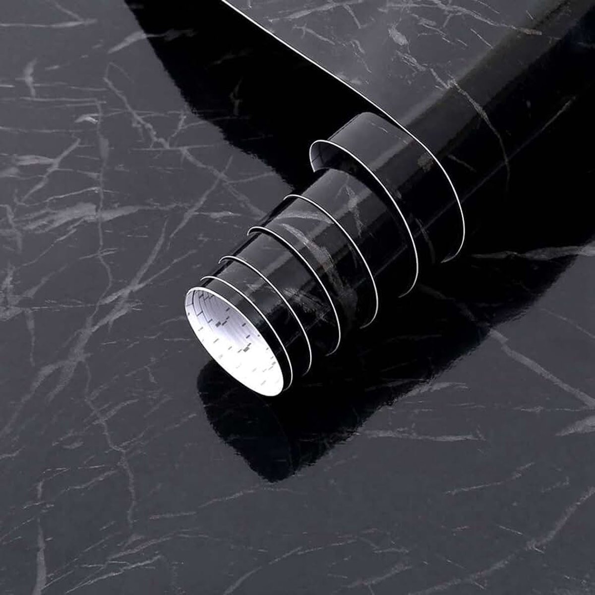 Effect Marmeren Wrapsfolie Zelfklevend Behang Peel and Stick Verwijderbare Waterdichte Vinyl Sticker voor Wanden,Eettafels,Keuken Werkblad Kast Badkamer Meubels,Zwart Marmer 44 x 1000 cm
