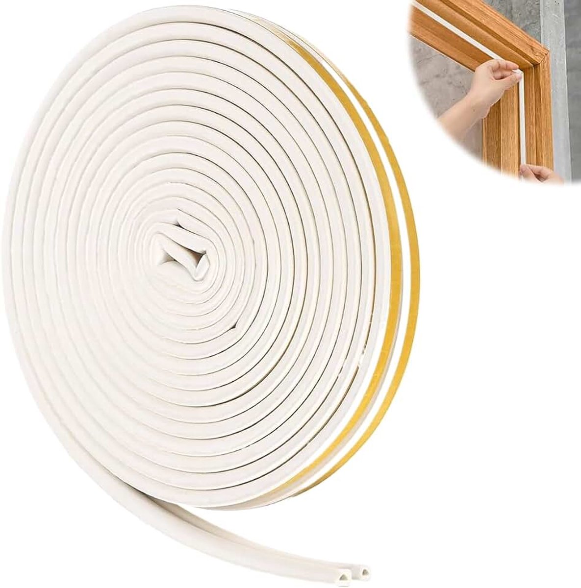 Weatherstrip Door Entry 9 x 6 mm gepantserde deur, tochtstopper, afdichtstrip, zelfklevend, raamafdichting, D-type, rubberen afdichtingstape, isolatieschuimband (5 m, wit)