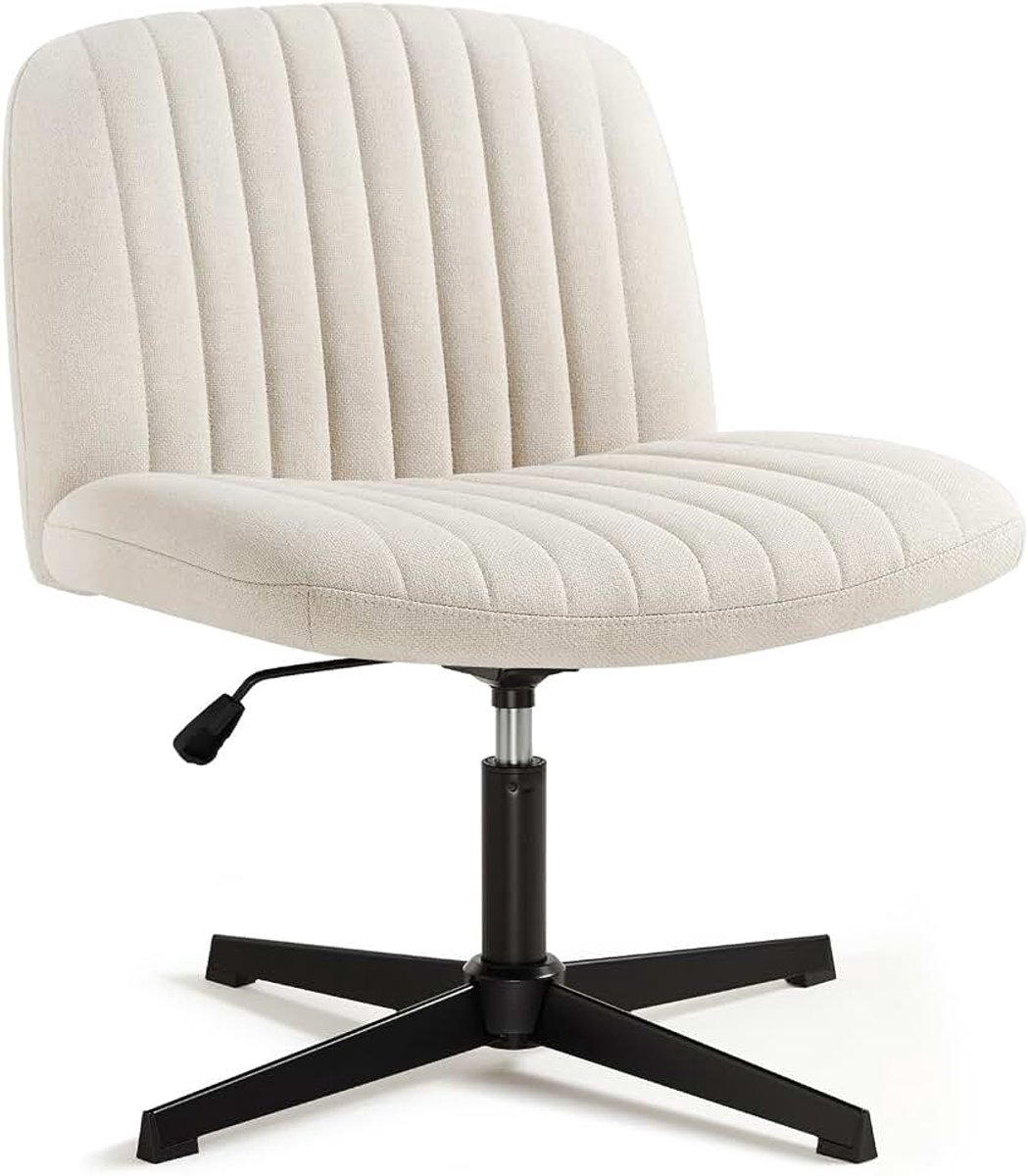 Bureaustoel zonder armleuningen, in hoogte verstelbare bureaustoel zonder wielen, stoffen bekleding, medium rugleuning, voor thuis, kantoor, slaapkamer (Beige)