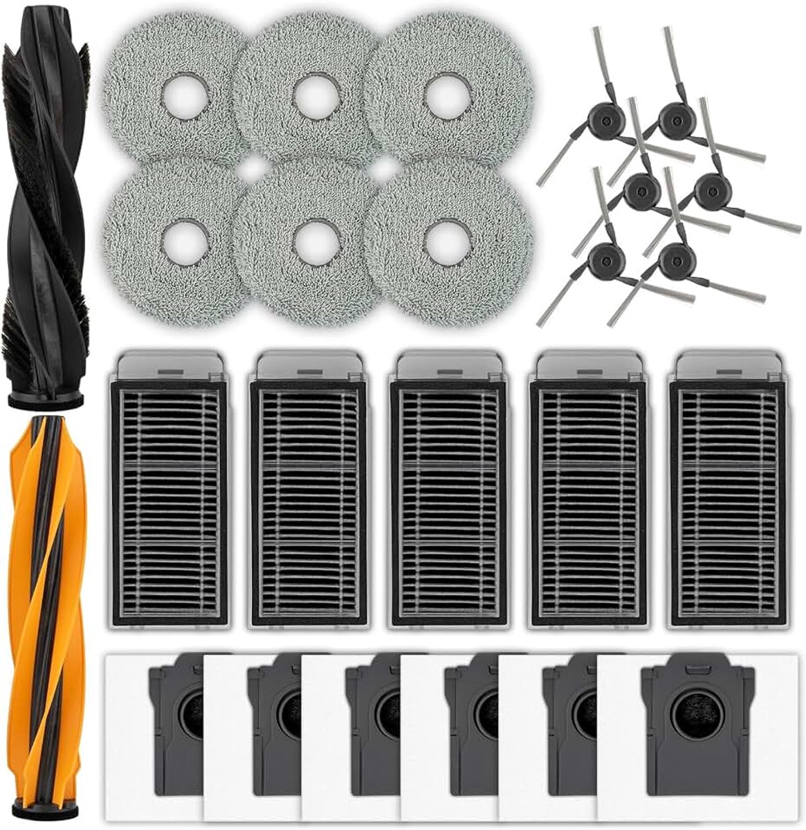 Pakket van 25 stuks X50 Ultra vervangende onderdelen en accessoires voor Dreame X50 Ultra, L40s Pro Ultra, L50 Pro Ultra, X50 Master Robot, 2 rolborstels, 6 zijborstels, 6 stofzakken, 5 HEPA-filters