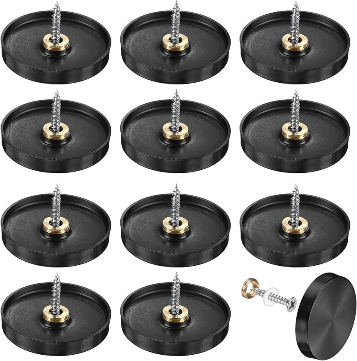 12 stuks schroefdoppen, 1,57 inch dia geborsteld roestvrij staal decoratieve spiegel hoes schroeven nagels bevestigingen voor teken reclame hardware/badkamer upholstery hoofddeksels [zwart