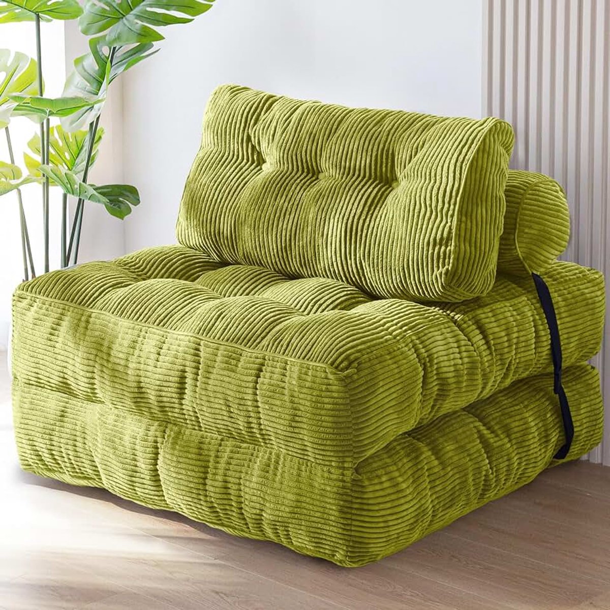 Opvouwbare slaapbank, converteerbare slaapstoel met kussen, matras met rugsteun, draagbaar stoelbed, comfortabele vloerbank-lounge voor woonkamer, slaapkamer, groen