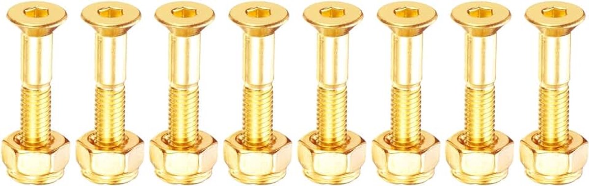 Hardware Kit 1-1/8 inch, 8 stuks Carbon Staal Grade 8.8 Montage Schroeven Bouten Moeren Set voor Skateboard Cruiser, Gouden