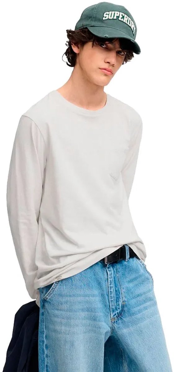 Superdry Katoenen Linnen Longsleeve Top Met Zak Heren Tops Wit