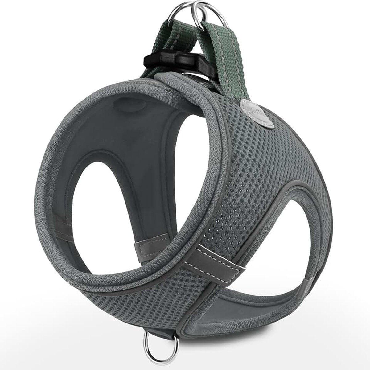 Instapharnas voor honden, reflecterende ademende tuigjes uit zachte mesh, Easy Walk-harnas met veiligheidsgesp voor puppy's en extra kleine honden, XS, grijs