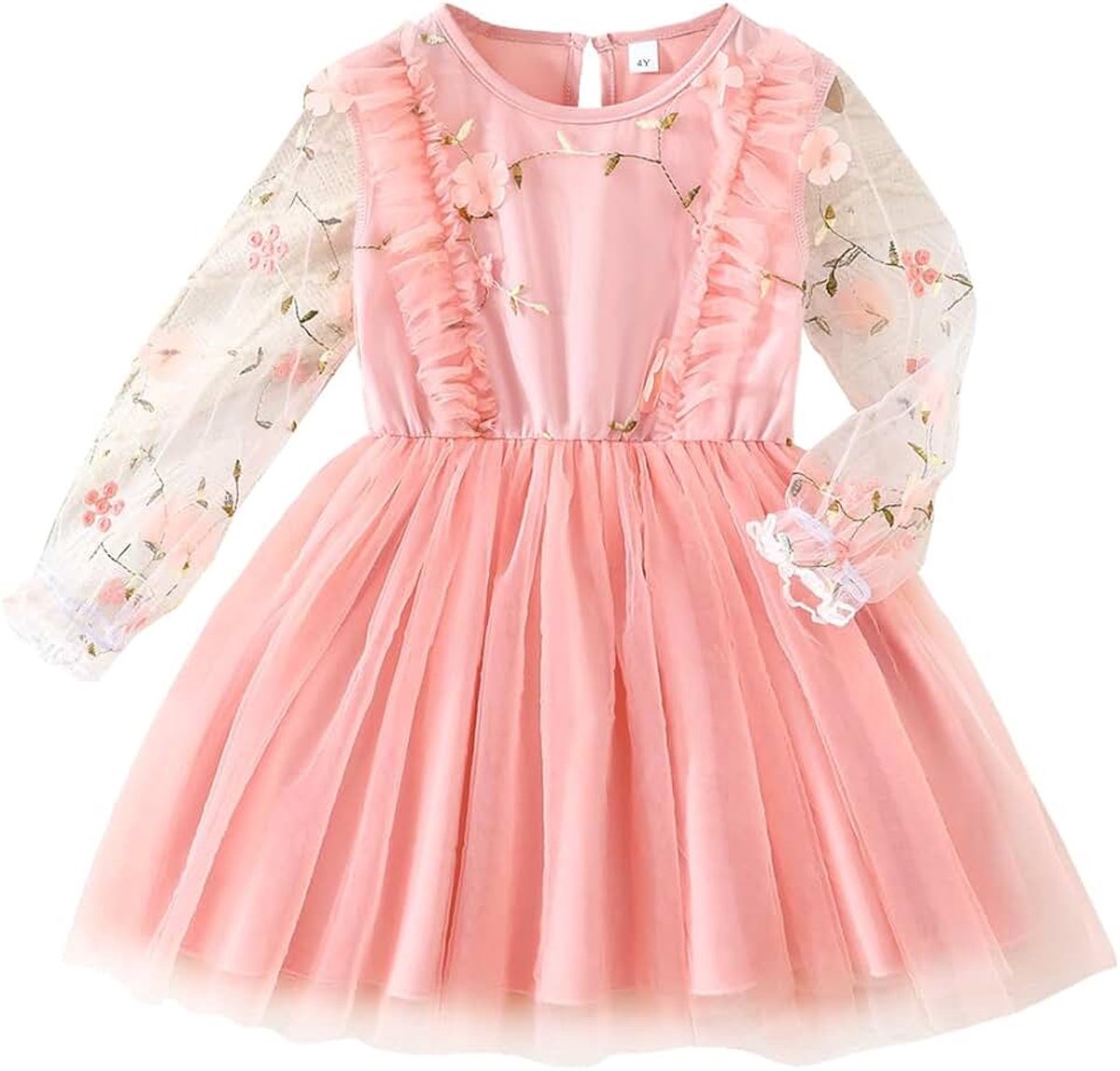 Jurk voor kleine meisjes, ruches, mouwloos, lange mouwen, tule jurk met strik, schattig zomerjurk, herfst, feest, prinsessenjurk, zomerjurk, 2-6 jaar