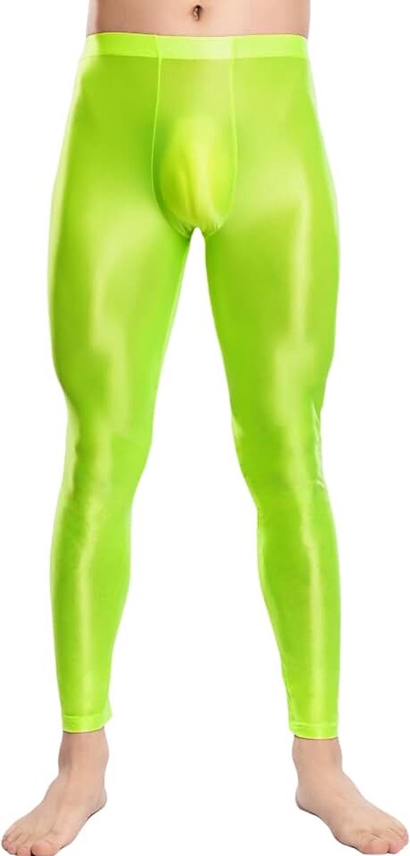 Heren Glanzende Smalle Broek Glanzende Olie Leggings Glanzende Panty Nylon Sportbroek Plus Size Clubwear Onderbroek M-XXL