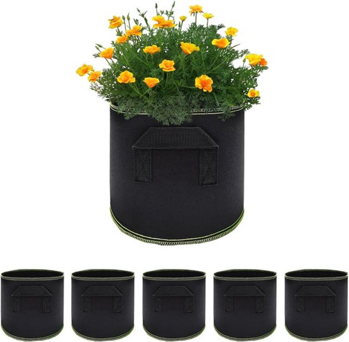 5 Plantenzakken 40 liter voor tomaten, bloemen, planten - ademend en met sterke handgrepen