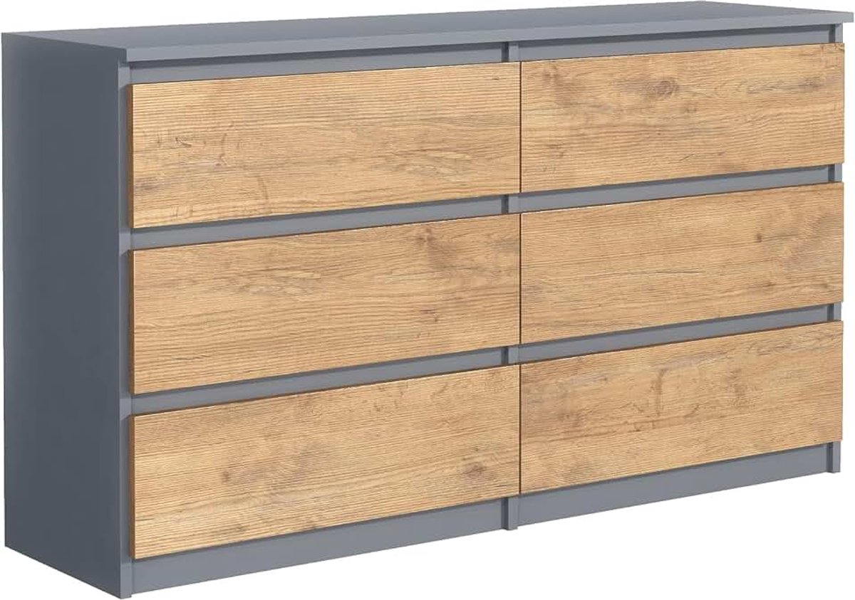 Meble masztalerz Ladekast 140 cm, 6 Lades, Antracietkleurige & Lancelot | Opbergkast voor de Woonkamer 138,5x78,5x39 cm, Kasten Slaapkamer, Cabinet voor de Hal