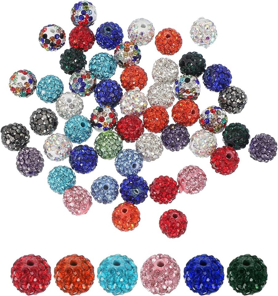 Kralen voor het maken van sieraden, 10 mm glanzende ronde disco bal kralen fonkelende kristallen klei kralen met gat voor armband ketting doe-het-zelf knutselen, 15 kleuren