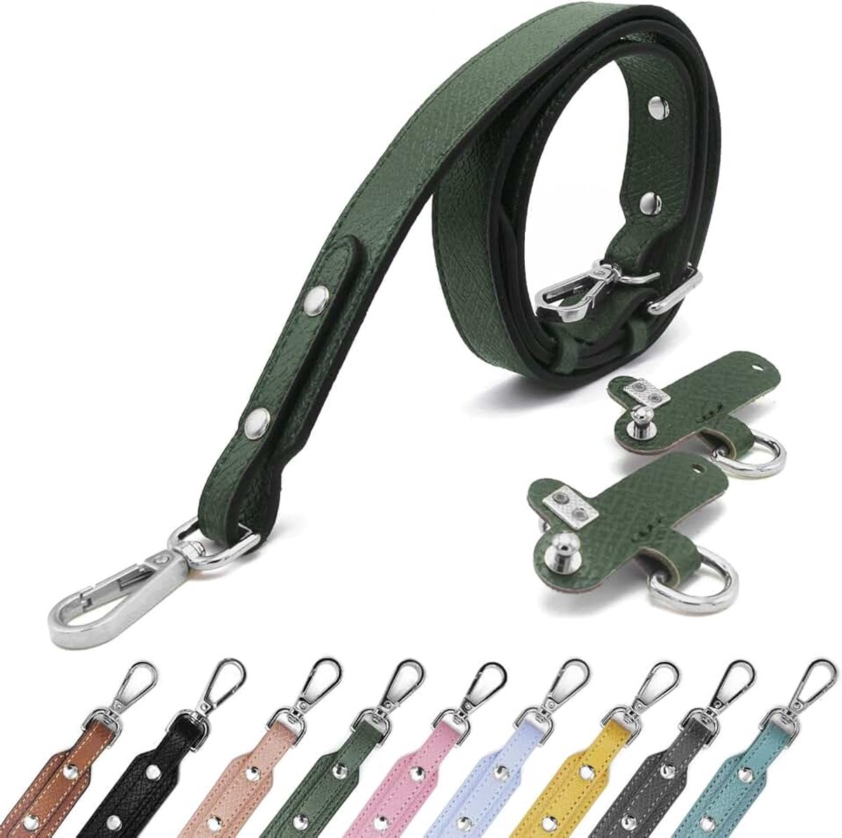 Leahter Schouderriem Voor Tassen Dames Verstelbare Brede Schouderriem Meisjes Meerkleurige Handtas Tasriem Tas Riem Verstelbare Vervangende Draagriem dark green silver 2.5cm