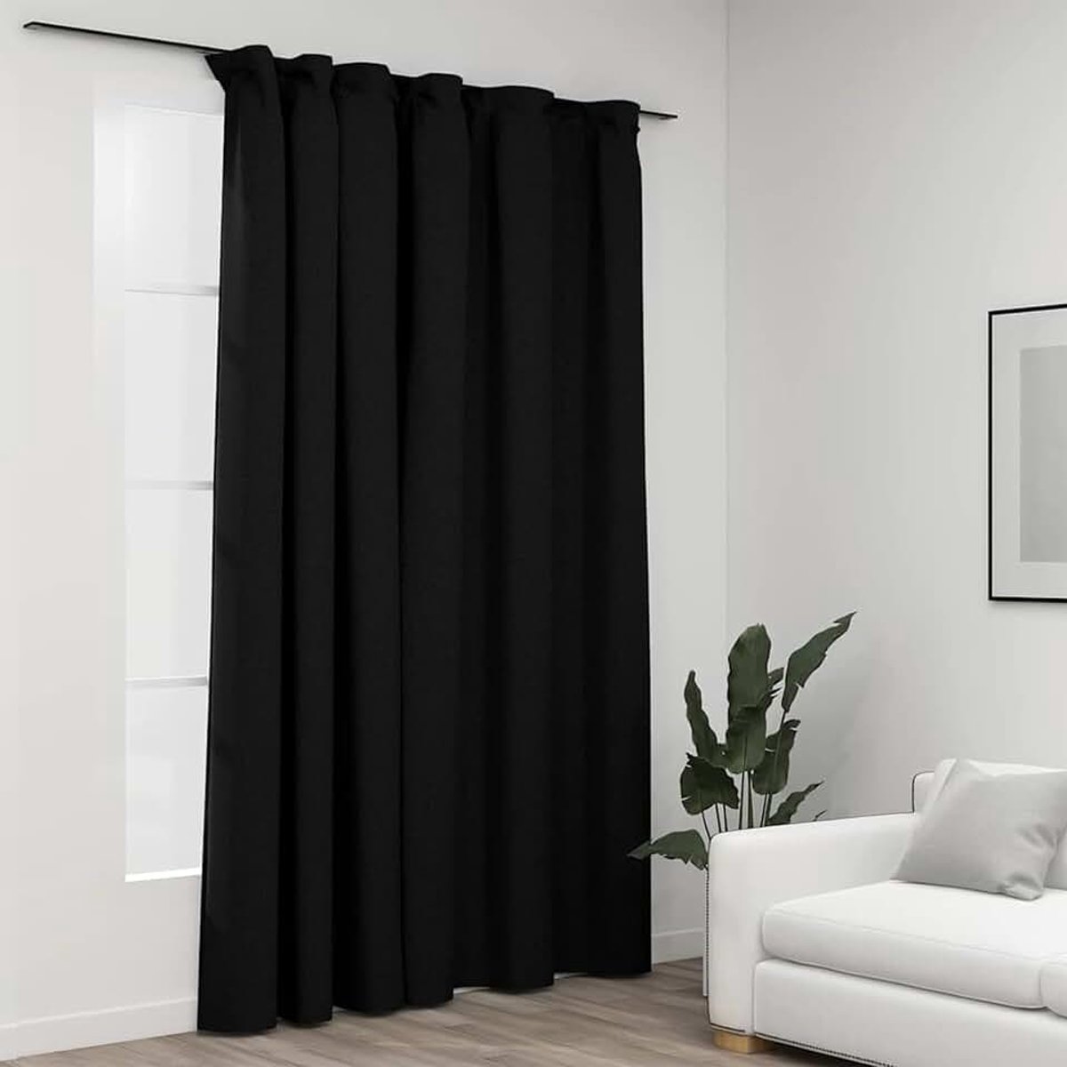 Verduisterend gordijn met haken, verduisteringsgordijn, plooiband, thermisch, gordijn, ondoorzichtig, thermogordijn, linnenlook, antraciet, 290 x 245 cm