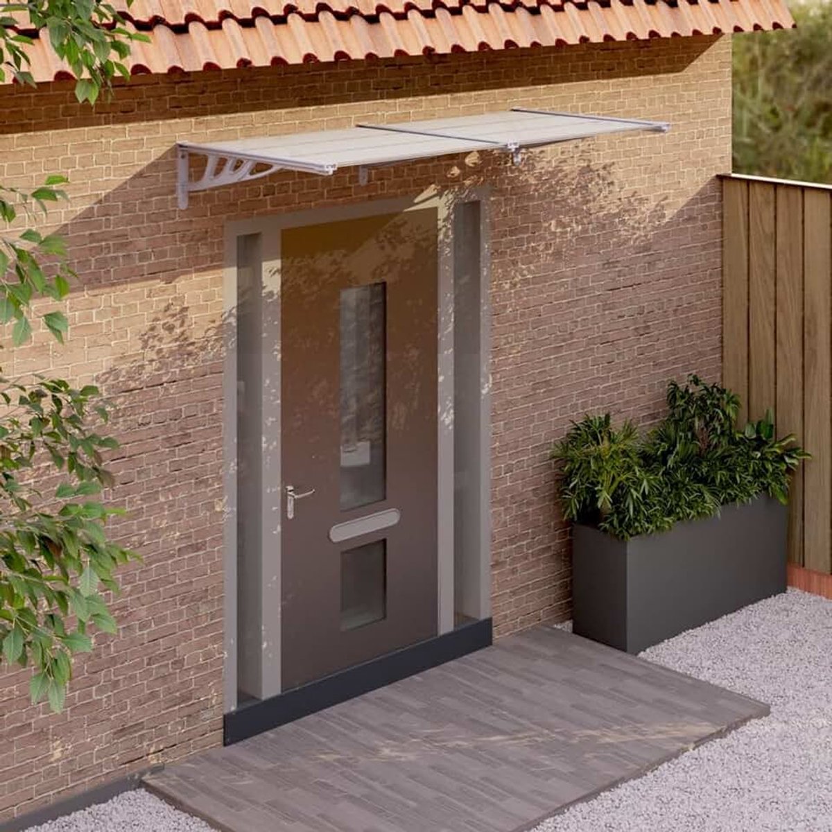 Huisingang luifel voor huisdeur voordeur luifel huisdeur luifel lessenaarsafdak lessenaarsafdak luifel voor garage balkon raam huis grijs en transparant 199 x 90 cm