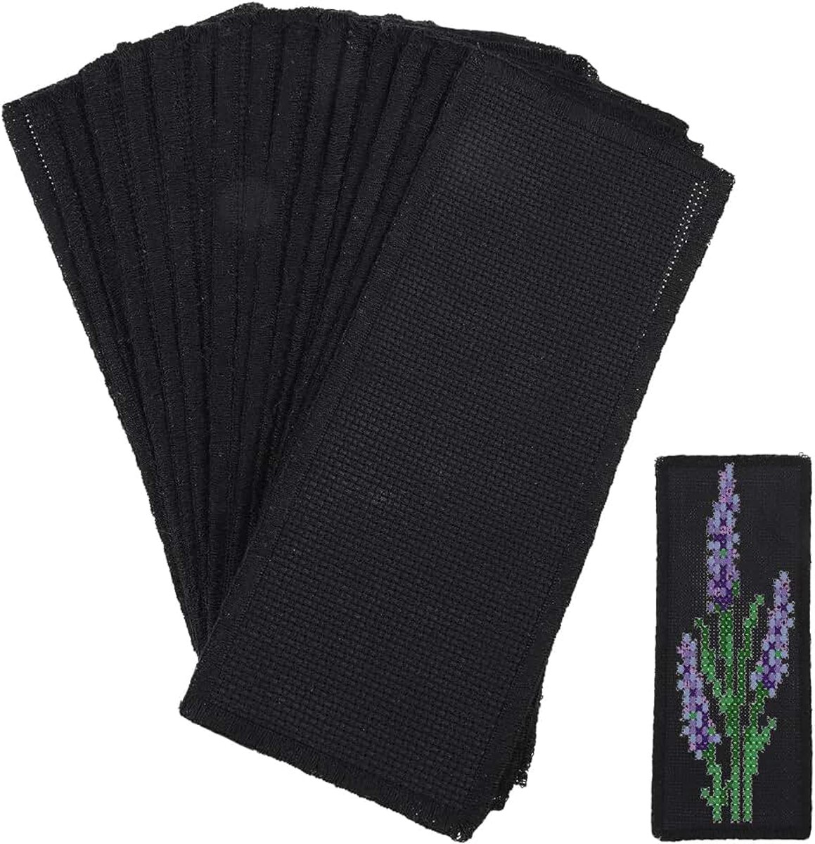 18 Stks Rechthoek Zwart Blank Kruissteek Bladwijzer 7.4x3.15 inch Katoen Aida Doek Bladwijzers voor DIY Kruissteek Maken