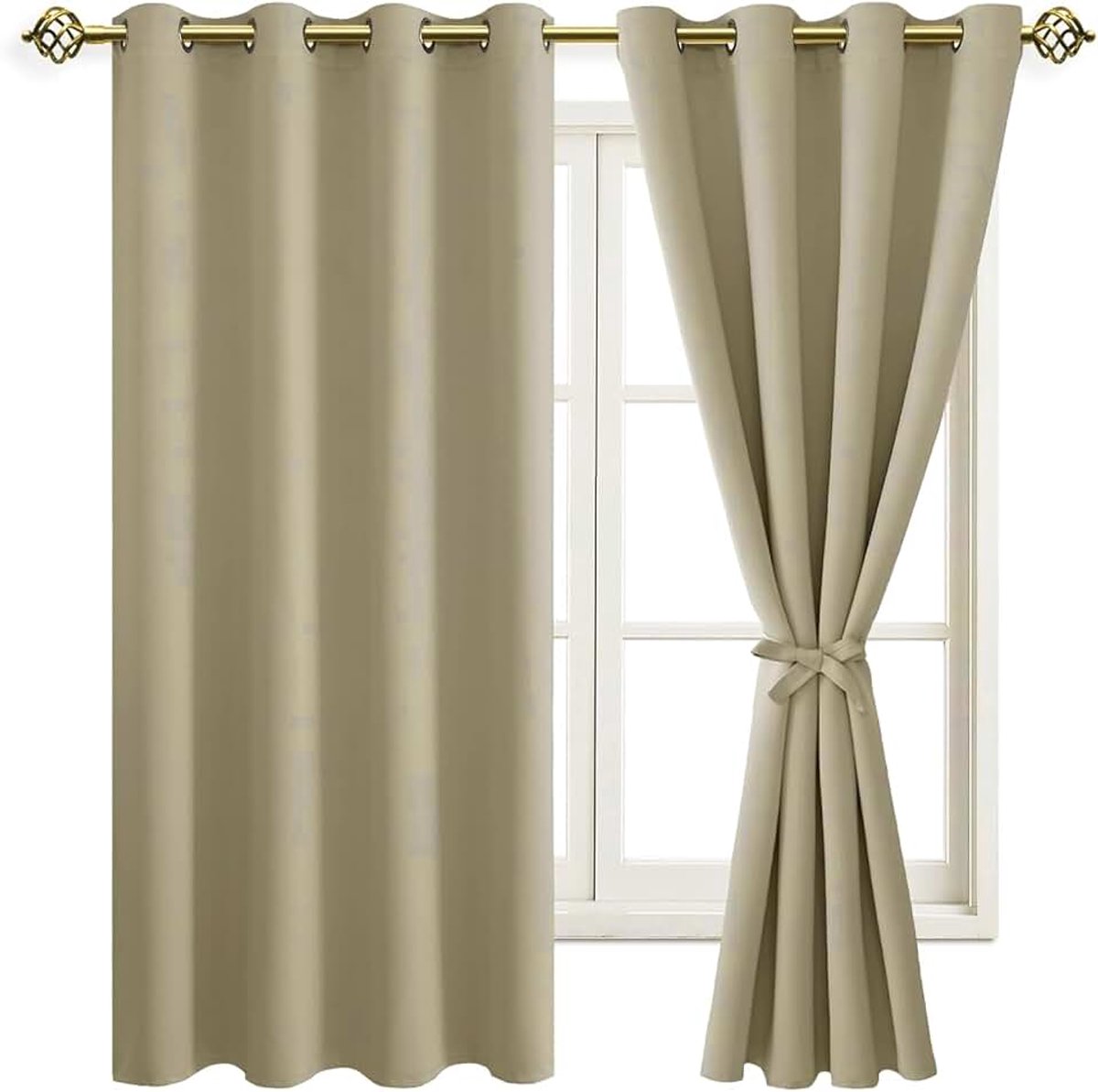 Verduisterende gordijnen, inslagringen, voor slaapkamer, woonkamer, taupe, 2 stuks, 175 x 140 cm (H x B)