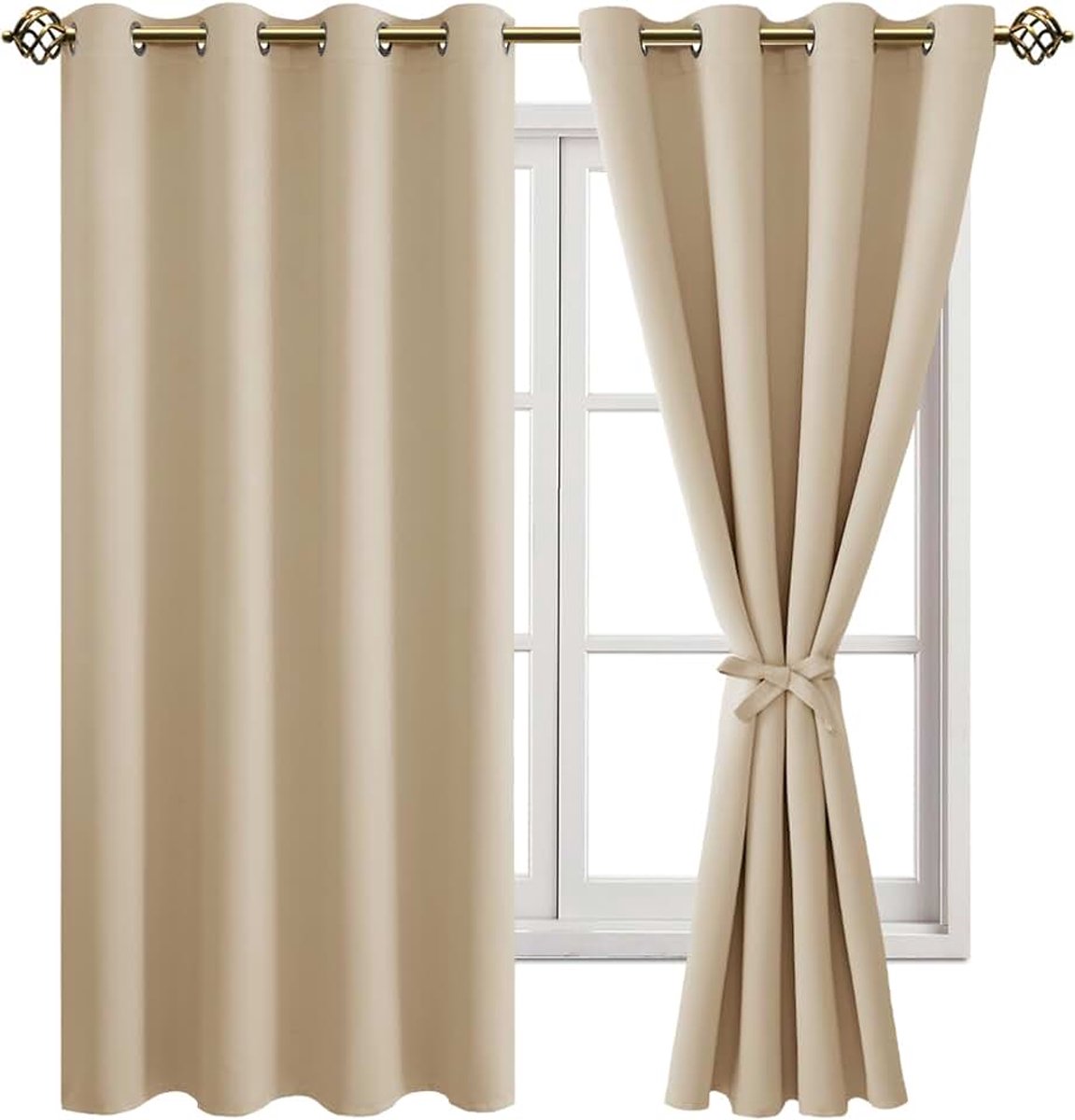 Verduisterende gordijnen, inslagringen, voor slaapkamer, woonkamer, beige, 2 stuks, 160 x 132 cm (H x B)