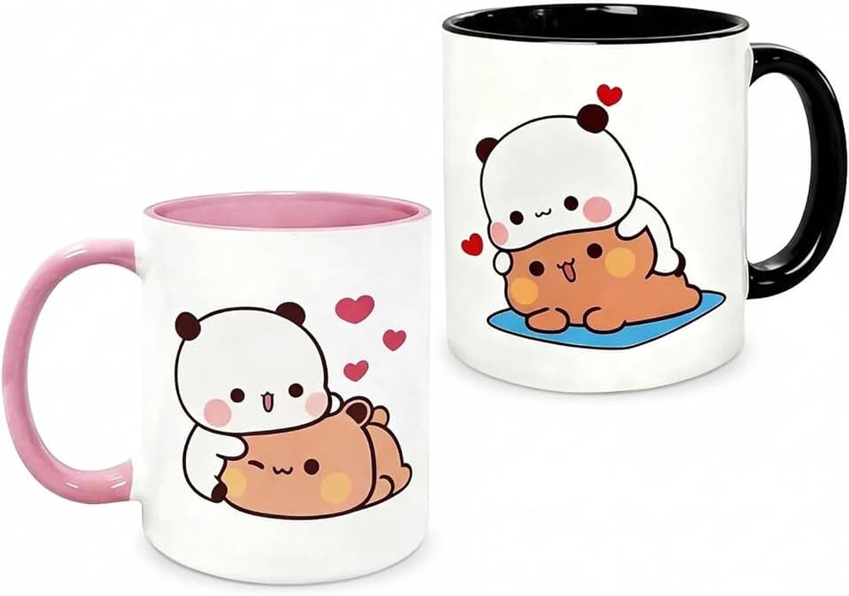 Dudu Keramische mok met dubbelzijdige print, 2 stuks, 330 ml, grappige en schattige kopjes voor koffie, thee en warme chocolademelk, vaatwasmachinebestendig, cadeau-idee voor koppels, vrienden en