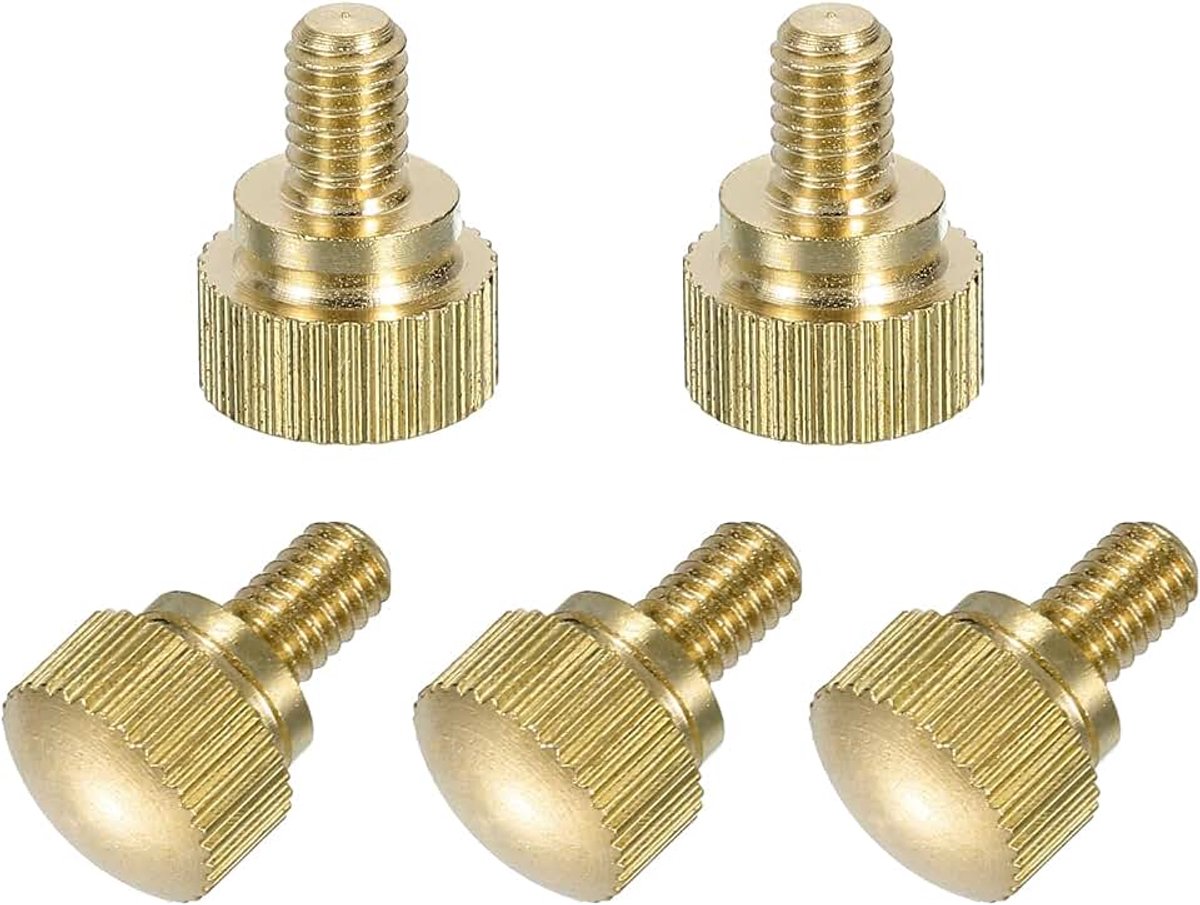 5 stuks messing gekartelde duimschroeven, M4 x 6 mm schouderbouten geribbelde greepknoppen bevestigingselementen van massief messing gekartelde duimschroefknoppen voor elektronica