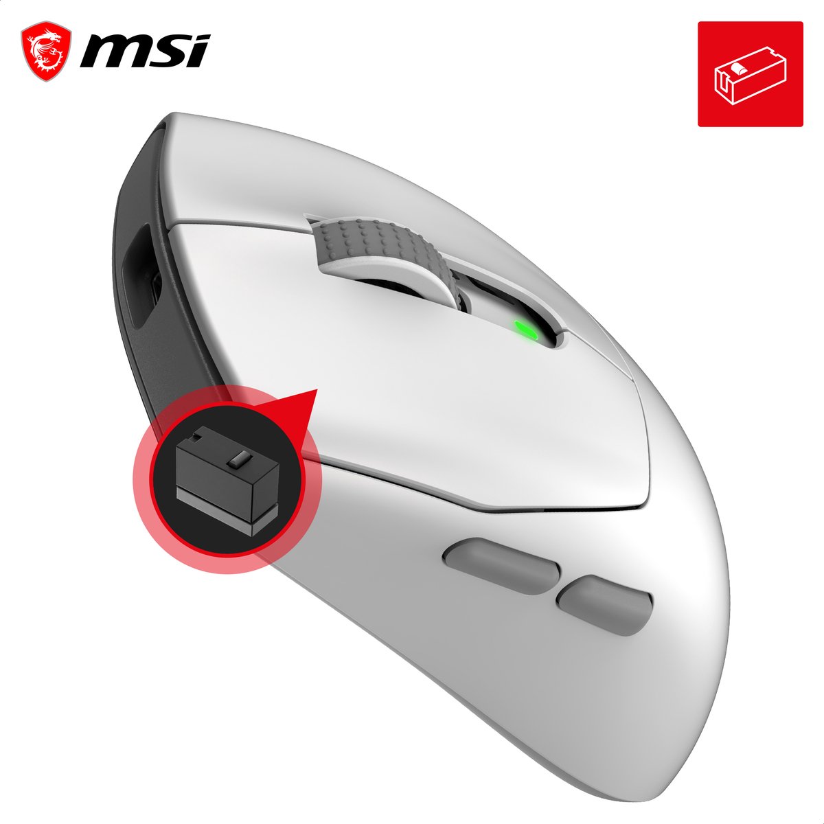 MSI FORGE GM340 WIRELESS WHITE – Gamingmuis – Draadloos RF - Bluetooth – Optisch – 12.000 DPI