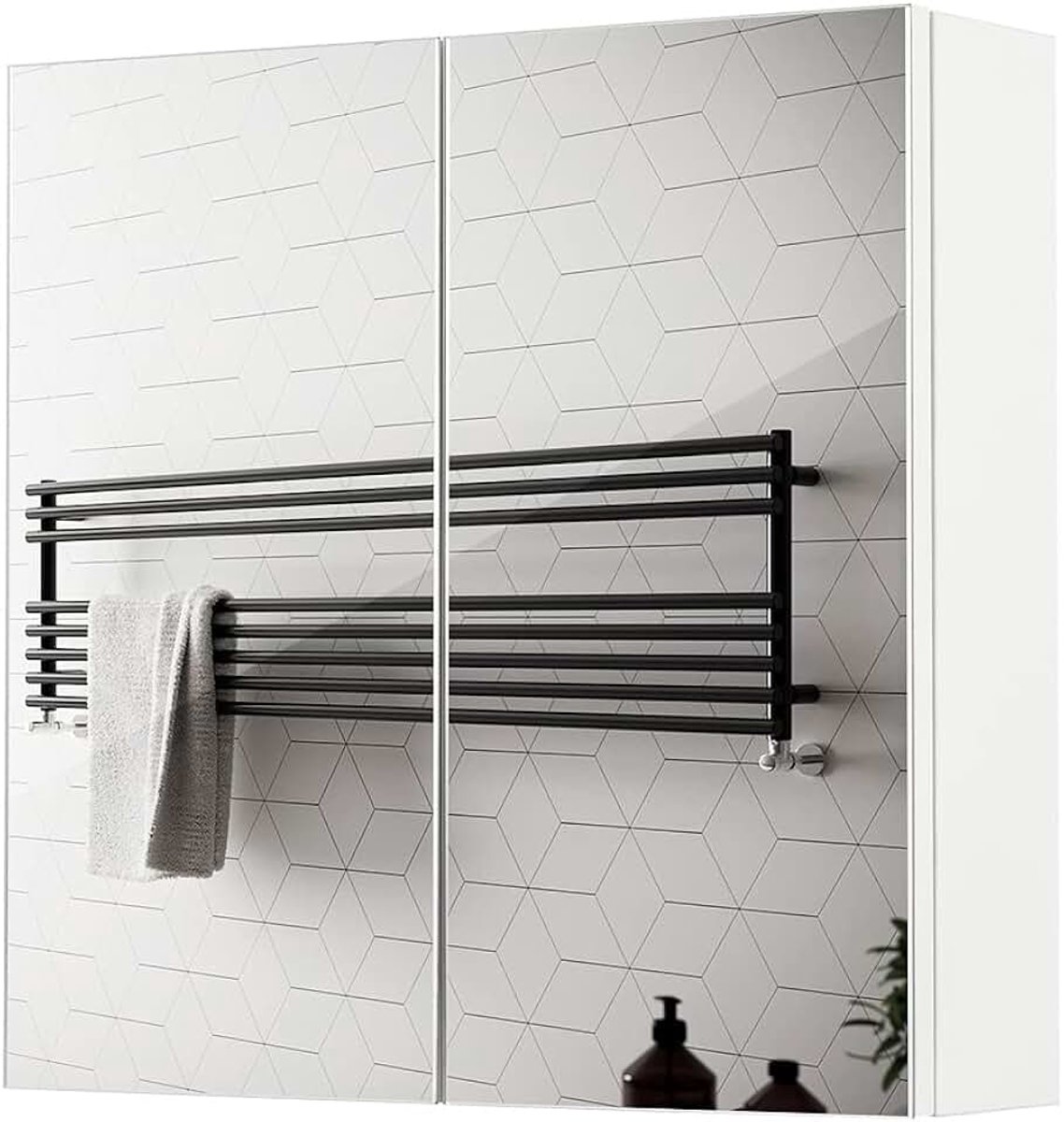 - Spiegel toiletkast - badkamerspiegel met 2 deuren, volledige spiegel, 2 planken modern hout, 45 x 13 x 45 cm, wit