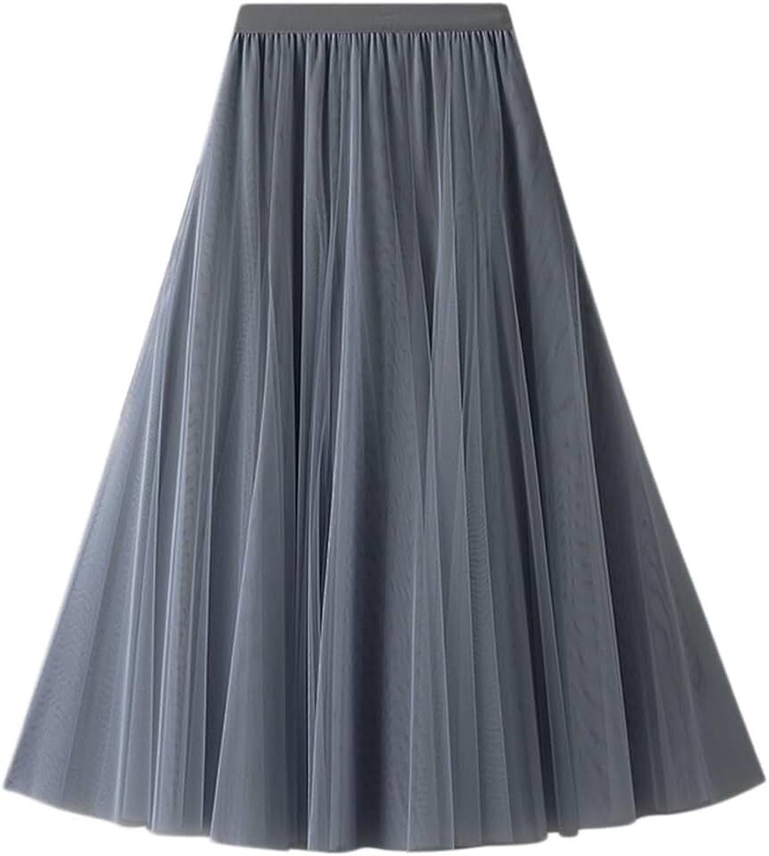 Rok voor dames, A-lijn, elastische hoge tailleband, midi-rok, mesh, grote zoom, lange rok, elegante plooirok, zomerrok