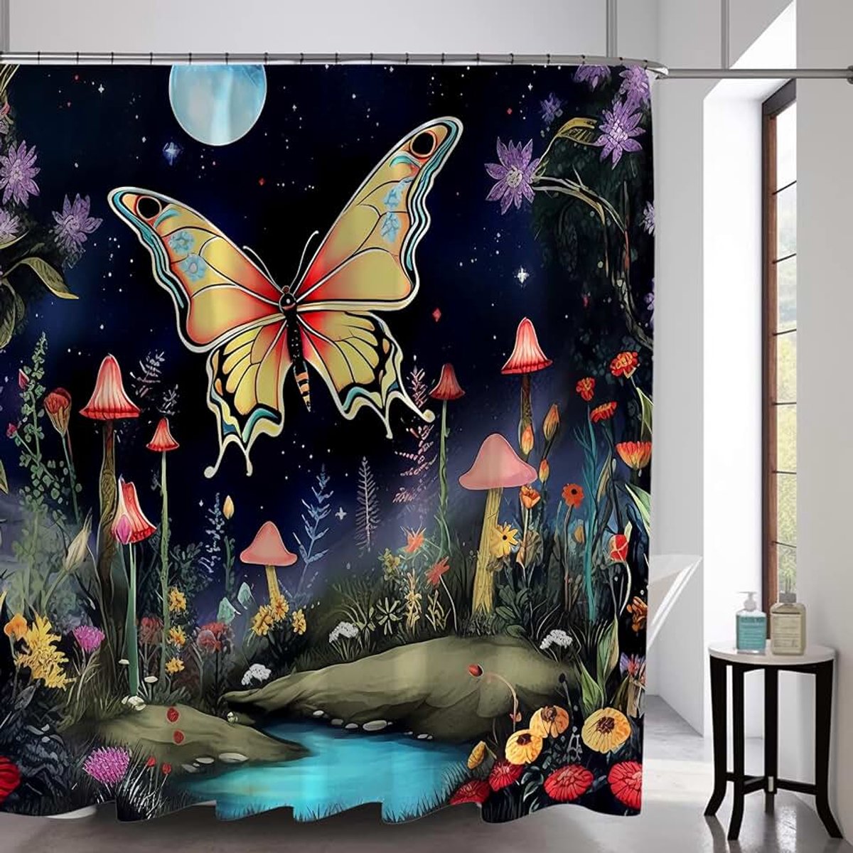 Boho Mushroom Skull Animal Sun Moon Floral Douchegordijn, Kunst Decor Waterdicht Stof Douchegordijn voor Badkamer Set met Haken