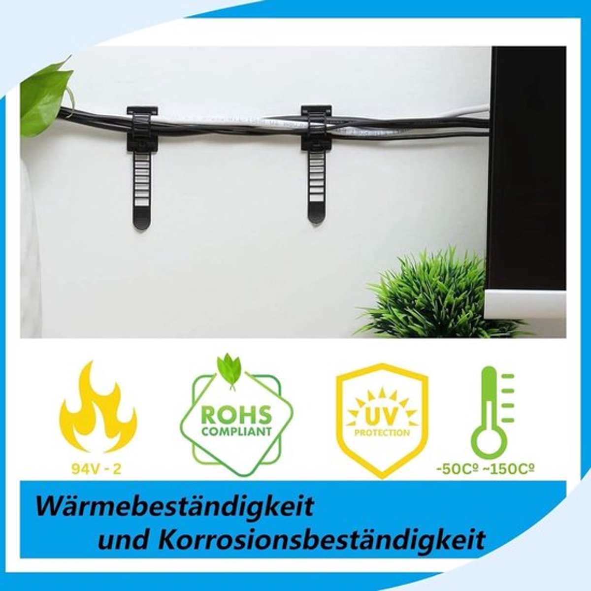 Verstelbare kabelhouders - Set van 50 stuks - Zelfklevend - Voor bureau - Wit