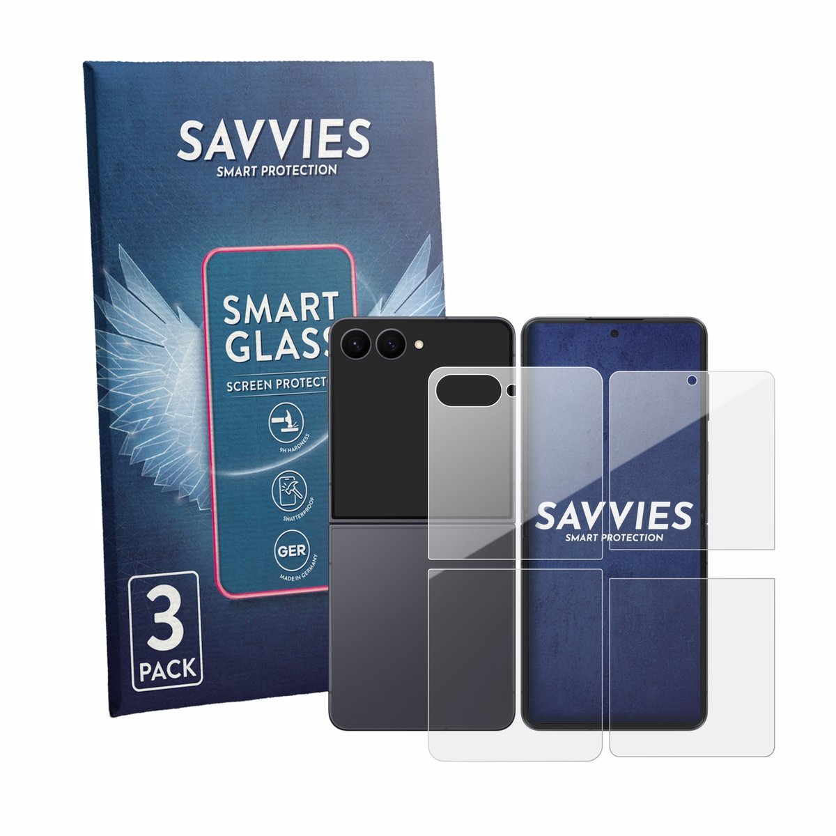 3 Stuks Savvies Screenprotector - geschikt voor Samsung Galaxy Z Flip 8 (Voor+Achter) - beschermfolie glas transparant