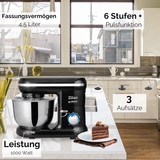 Keukenmachine - Mixer Deegmaker - Bakken en Koken - Planetair Roersysteem - 4.5 Liter Kom - Zwart — afbeelding 3