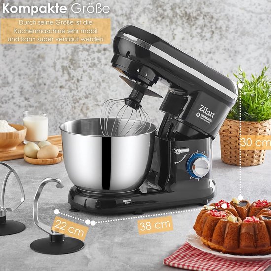 Keukenmachine - Mixer Deegmaker - Bakken en Koken - Planetair Roersysteem - 4.5 Liter Kom - Zwart — afbeelding 4