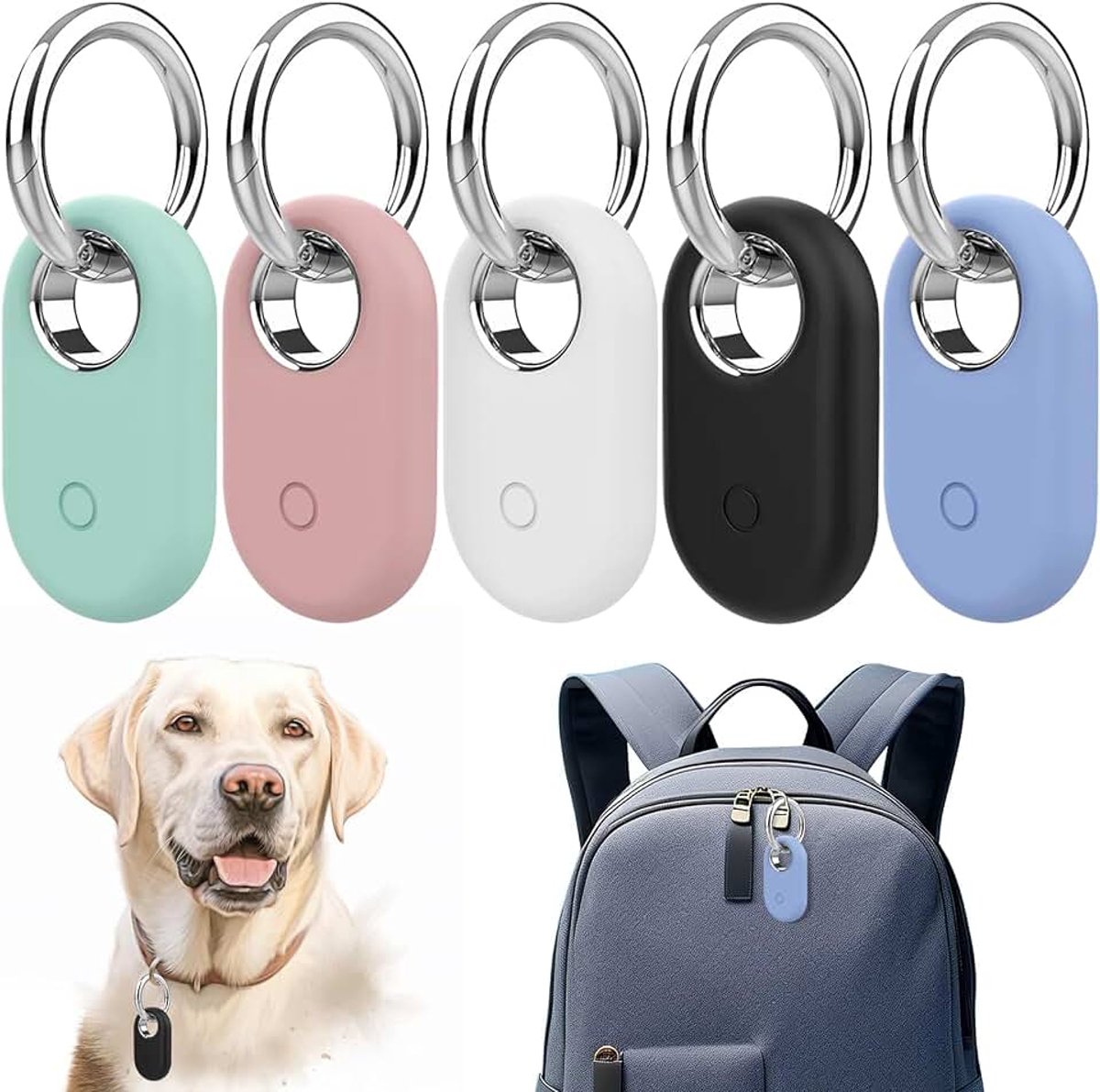 5 stuks draagbare hoes voor Galaxy SmartTag 2, siliconen antislip krasbestendige beschermhoes voor Samsung Smart Tag, stootvast anti-verlies Smart Tag 2 case met sleutelhanger voor kinderen, hond en