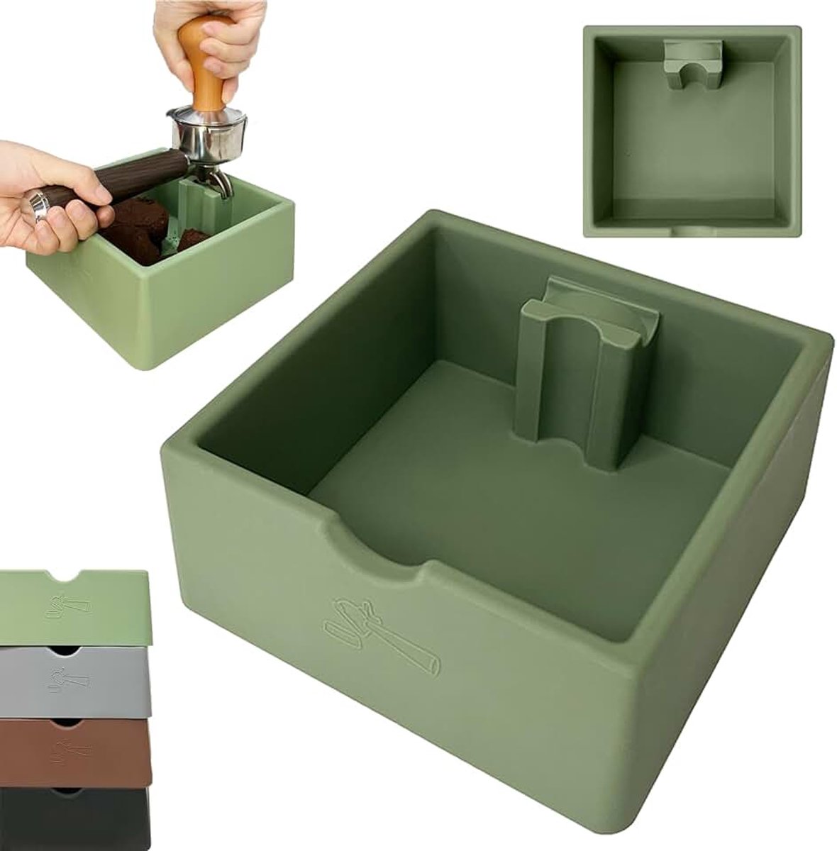 Klopbak voor koffiedik, filterhouder, espresso, groene siliconen klopbox voor koffie, 16 x 15 x 6,5 cm, klopdoos Knock Box – koffiemachine met rechte mond, emmer ideaal voor