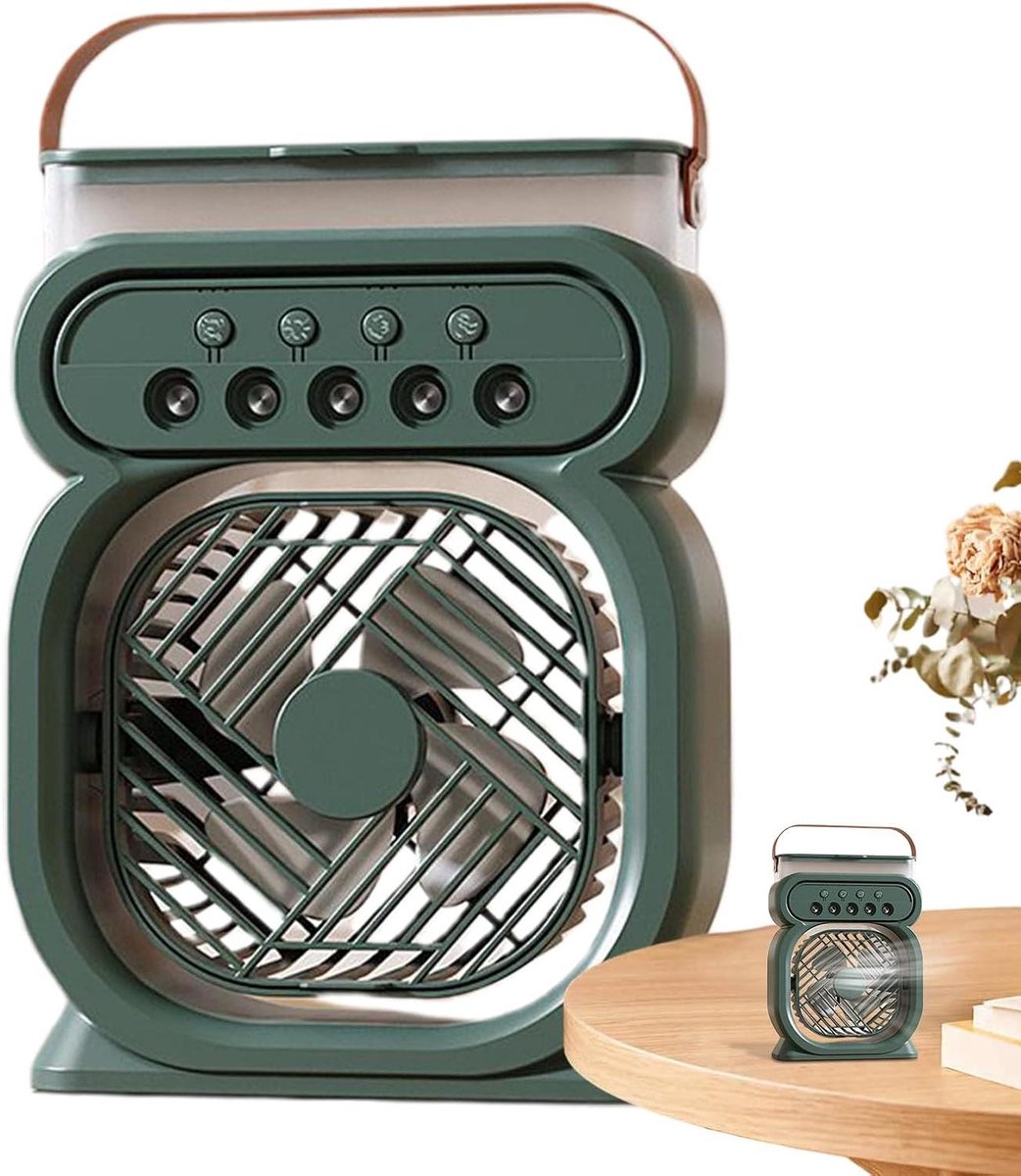Oplaadbare Mist Fan - Luchtkoeler Verdamper - Persoonlijke Koeling - 7 Kleuren Nachtlampje - 450ml Tank - Groen