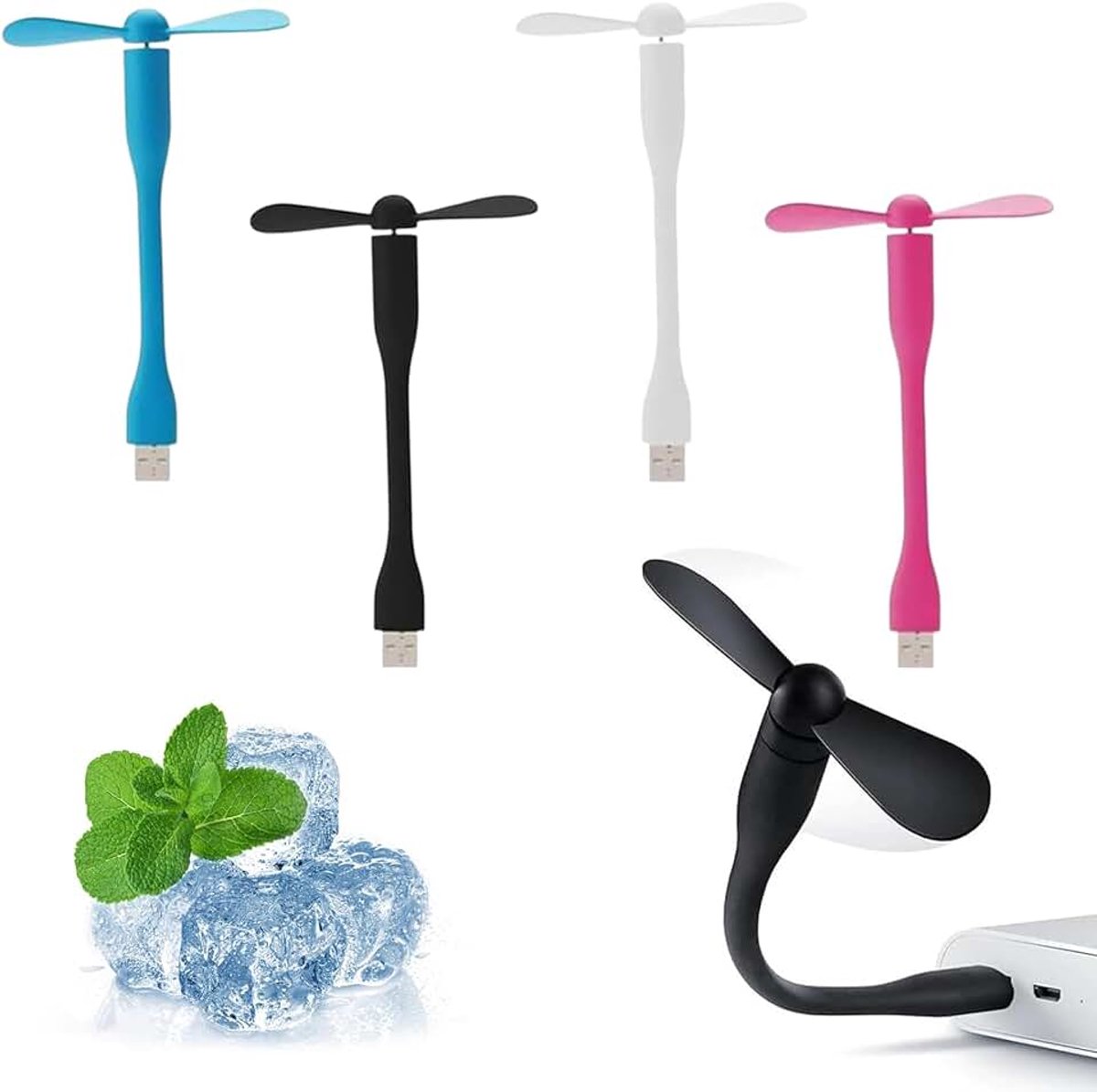 Mini-USB-ventilator, 4 stuks mini-USB-ventilatoren, USB-ventilator met flexibele hals, flexibele ventilator, afneembare ventilator voor laptop, powerbank