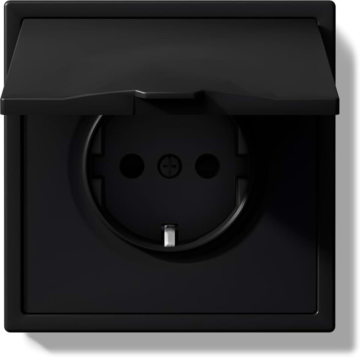 Stopcontact met waterdichte afdekking, inbouw EU-standaard inbouwstopcontact, wandcontactdoos, 16 ampère met pc-frame, 80 x 80 mm, enkel stopcontact met klauwen, 1 vak, zwart