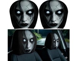 Hoofdsteunhoezen voor auto's - 1 paar - dubbelzijdige decoratie voor auto's - Wasbaar - Zacht en Passend - Horror-thema- Ademend polyester - zwart - 28×26cm - vrachtwagens en bestelwagens