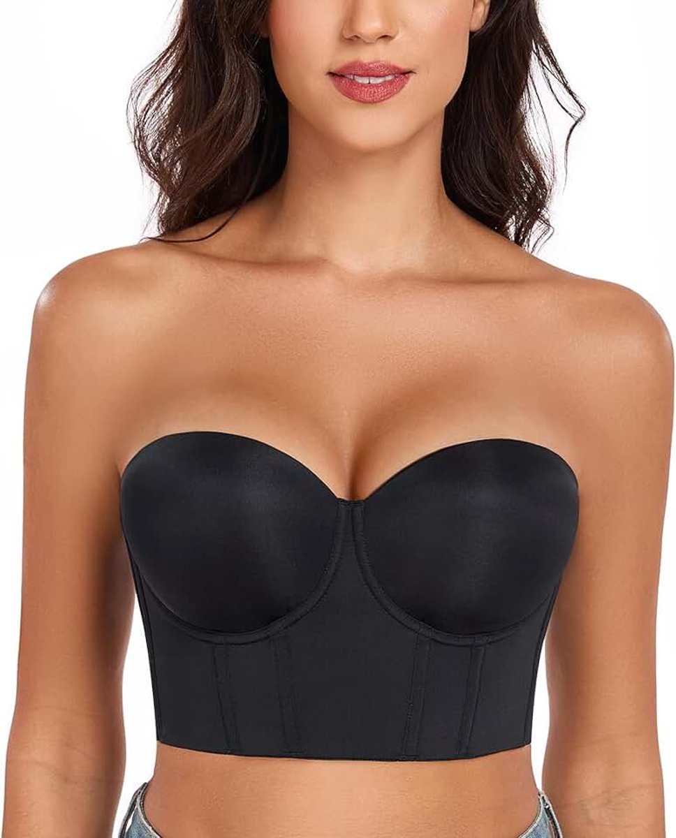 Push-up-beha voor dames, longline, zonder bandjes, met beugel, grote maten, sterke grip, shapewear, bustier, korset, geschikt voor dagelijks gebruik, dating, diner, feest
