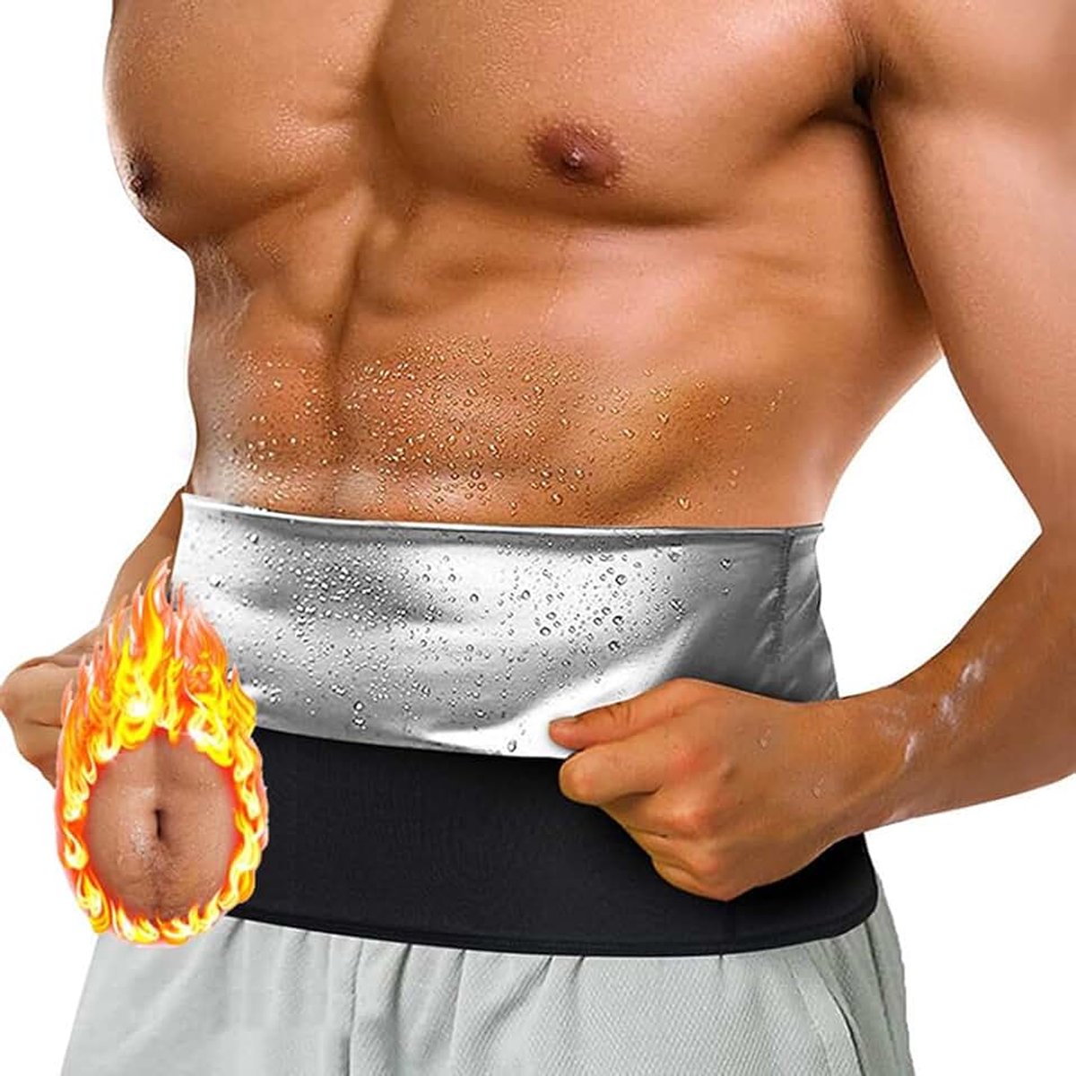 Buikgordel voor dames en heren, neopreen, buikgordel om af te vallen, sauna-band van neopreen, waisttrimmer, vetverbranding, buikweggordel, zilver., 4XL