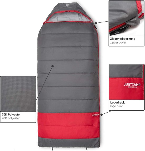 XXL slaapzak 235x100 cm (lxb) dekenmodel voor volwassenen met capuchon Slaapzak voor camping van Luxe Camping — afbeelding 5