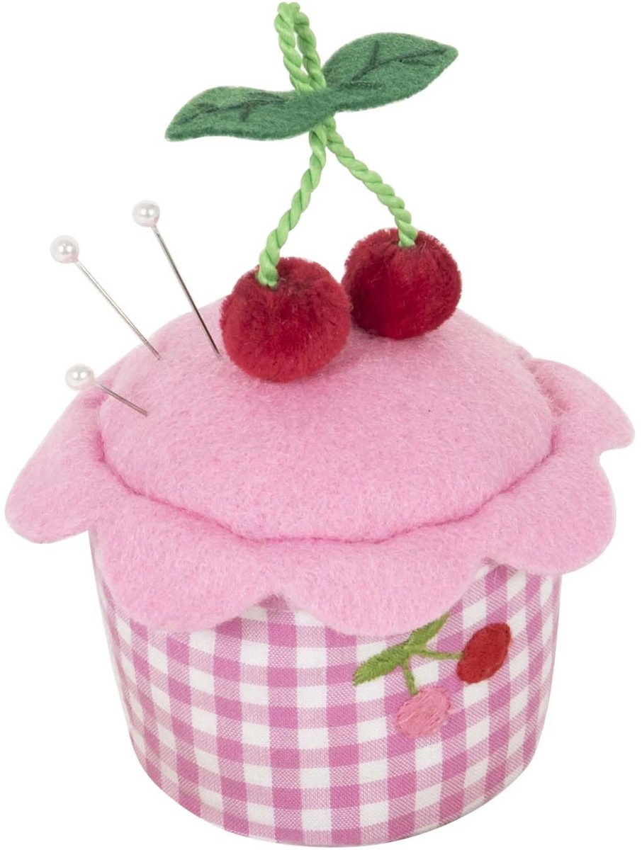 Hobby Gift Speldenkussen: Cupcake: Geborduurde kersen: 7 x 7 x 8 cm