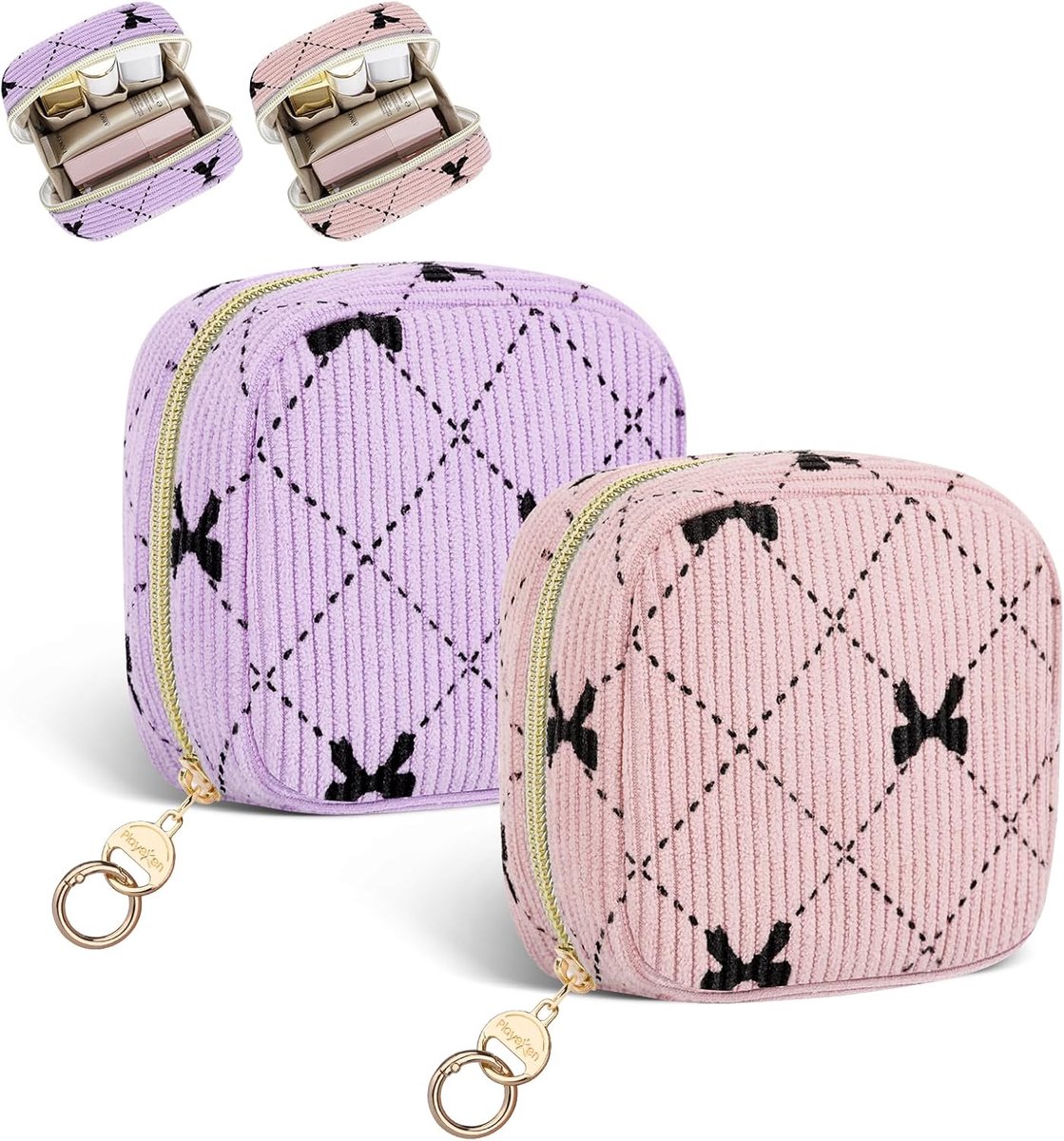 Mini-tas voor dames, make-up, make-uptas, meisjes, kleine toilettas voor op reis, lippenstift, organizer, cosmeticatas, portemonnee van geribbeld fluweel voor vriendin, verjaardag, 9 x 5 x 9 cm