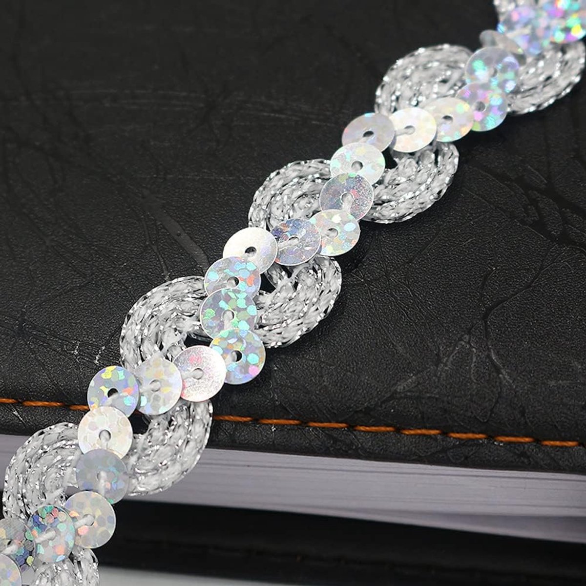 Paillettenband, gekleurde glitterpaillettenband, paillettenband, applicatie, paillettenband, stretch, paillettenband, voor het maken van sieraden, bandmaken, kostuums, flitszilver