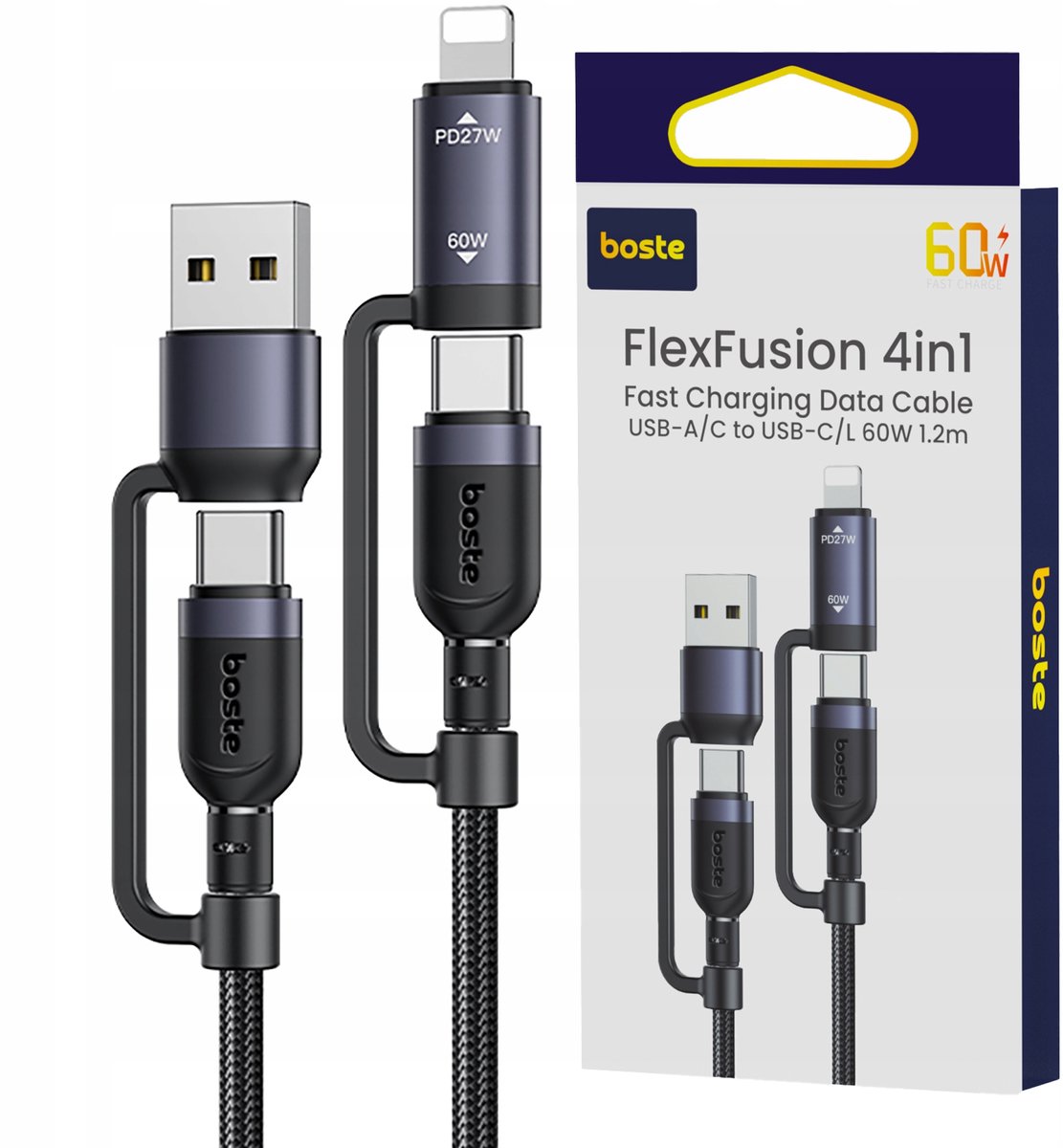 Image of Boste 4-in-1 USB-C Kabel - 60W PD Snel Laden & Data