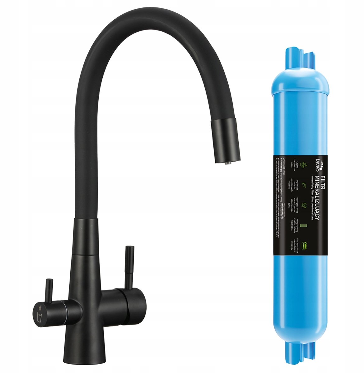 Riveco Keukenkraan Zwart met Mineraalwaterfilter en Flexibele Uitloop