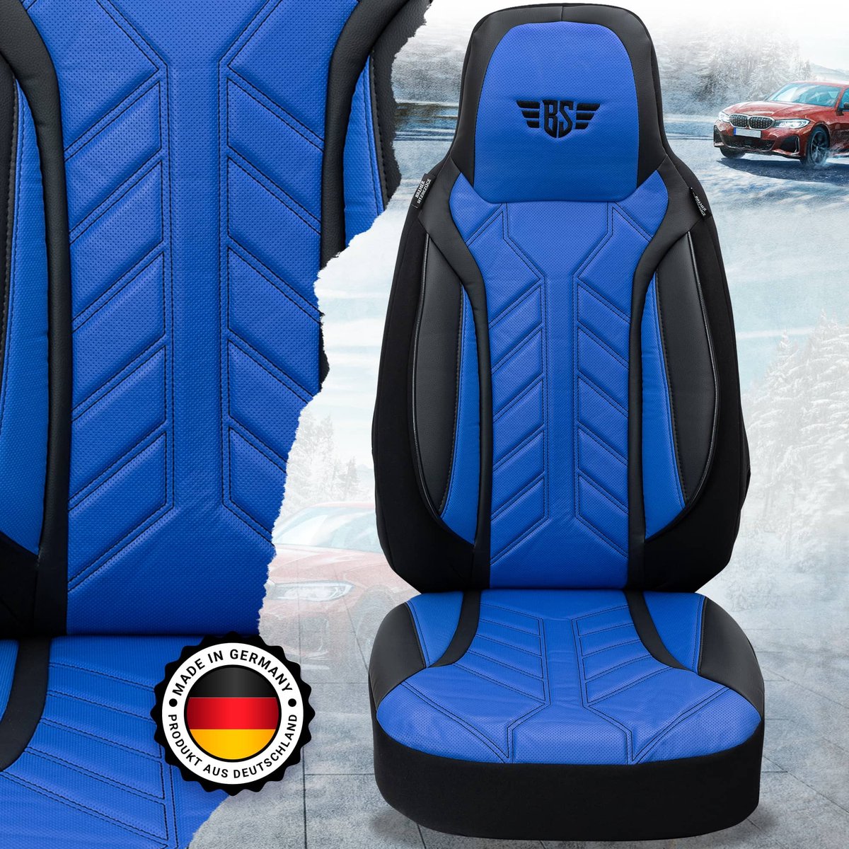 Autostoelhoezen voor Citroen DS Bj 2011-19 – Stoelhoezen voor bestuurder en passagier in Zwart/Blauw