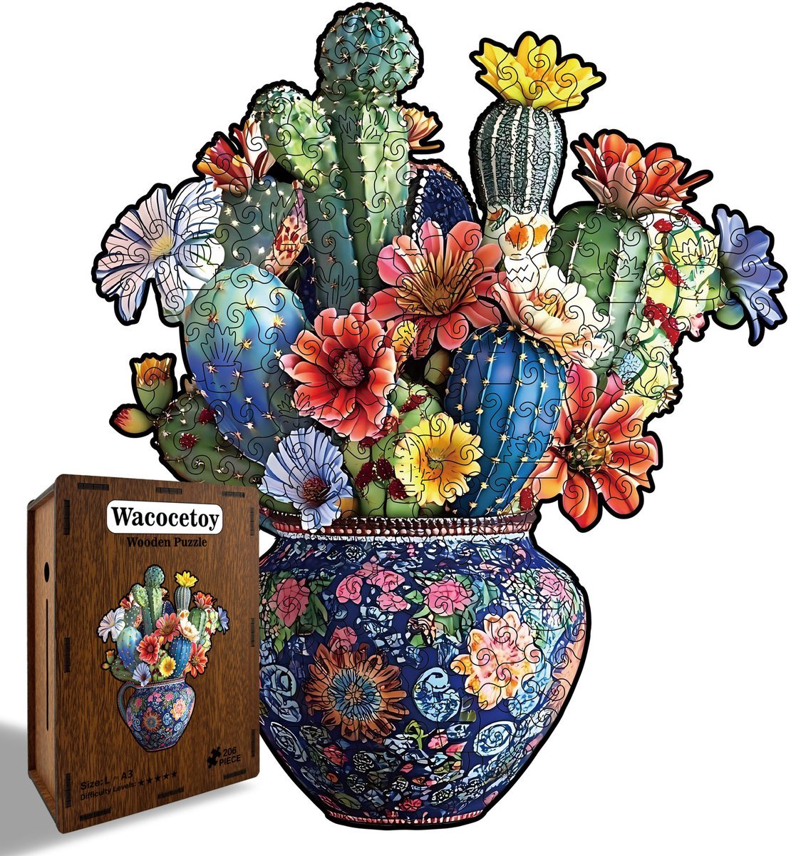 Casalora Houten Puzzel Cactus 206 Stukjes - Plant Legpuzzel Volwassenen -L