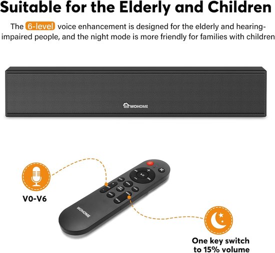Soundbar met Subwoofer - Tv Luidspreker - Film Kijken - Spraakverbetering 6 Niveaus - 15 inch - Zwart van Merkloos — afbeelding 5